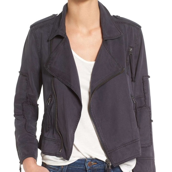 Pam & Gela Jackets & Blazers - PAM & GELA Tencel Patch Moto Jacket Navy {H22}